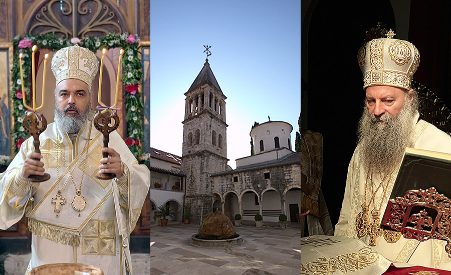 Патриарх Порфирий молится на праздник Преображения Господня в монастыре Крка