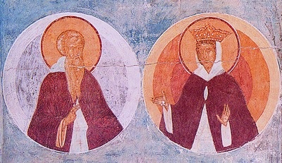 Преподобные Варлаам и Иоасаф. Роспись собора Рождества Богородицы Ферапонтова монастыря (Дионисий). 1502–1503 гг.