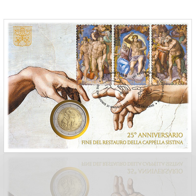 Монета и марка, посвящённые Сикстинской капелле выпущены филателистическо-нумизматическим Бюро Ватикана