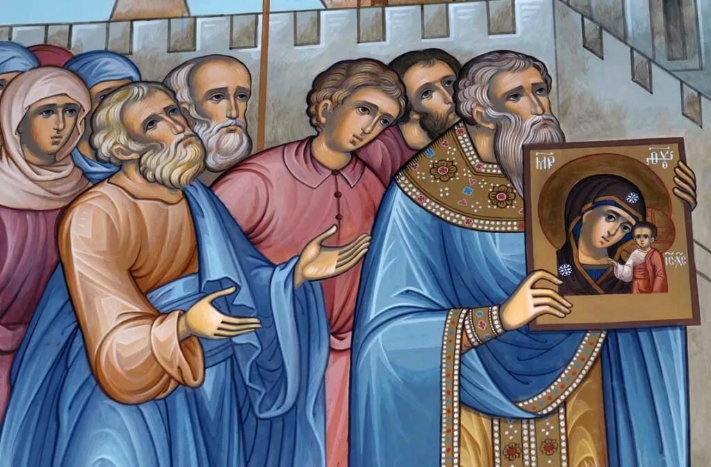 Перенесение Казанской иконы. Фреска в церкви