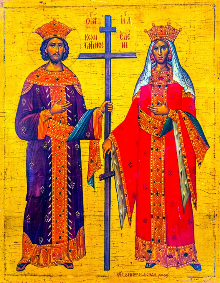 Святые равноапостольные император Константин, сделавший христианство государственной религией Римской империи, и его мать, царица Елена