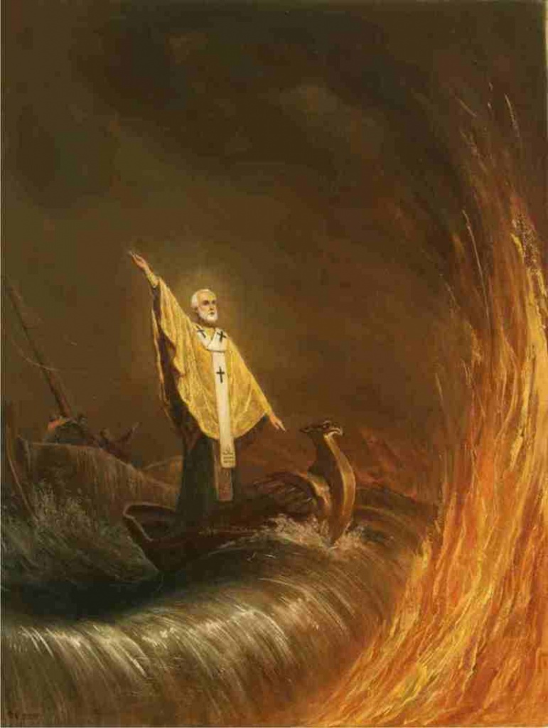Святитель Николая повелевает шторму утихнуть. Картина С. Ерошкина