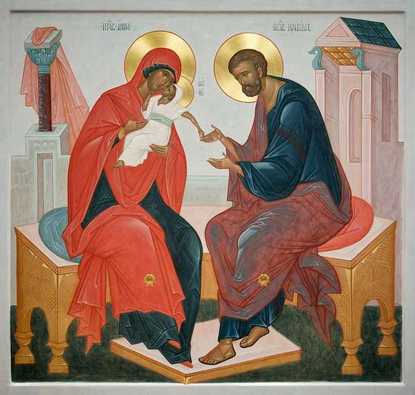 Пресвятая Дева Мария и Её родители, праведные Иоаким и Анна. Старинная икона