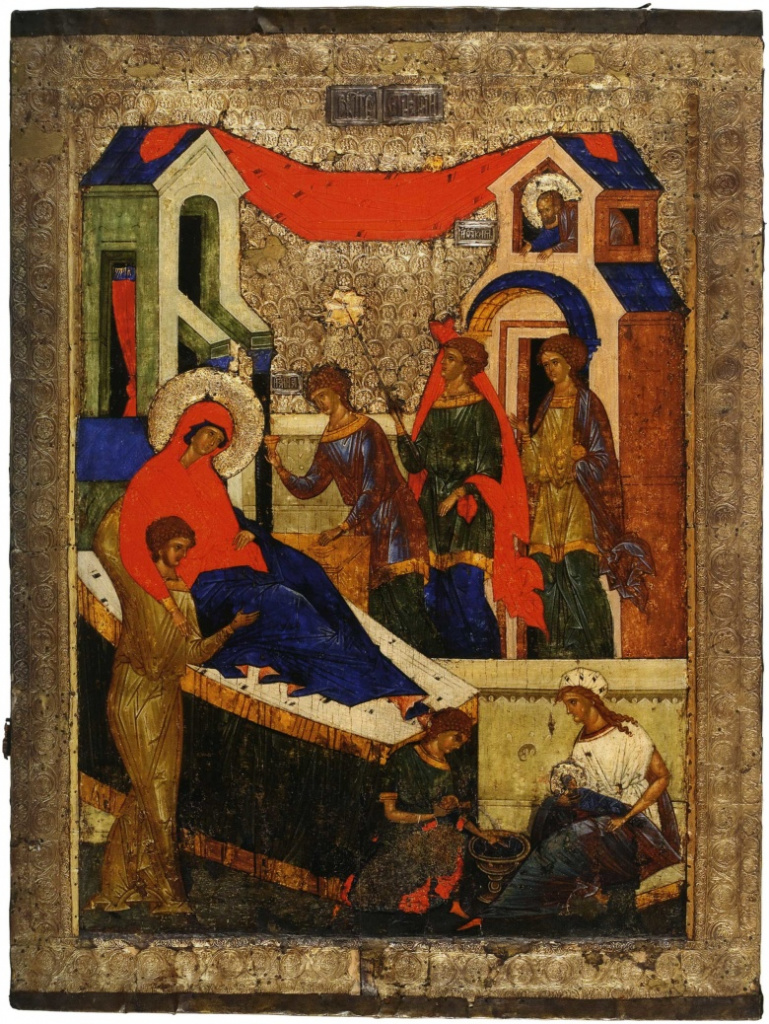 Рождество Богоматери из праздничного чина иконостаса Успенского собора Кирилло-Белозерского монастыря. Сейчас в Кирилло-Белозерском историко-архитектурном музее.