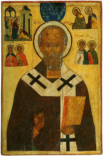 Николай Угодник, с Ветхозаветной Троицей и избранными святыми  
