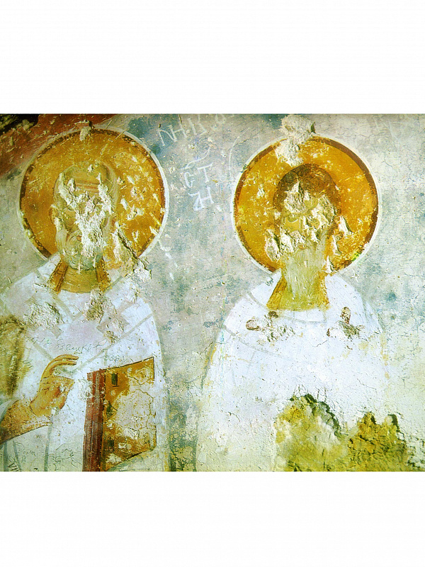 Святители Николай Чудотворец и Спиридон Тримифунтский, фреска  Празднование: 22 мая, 11 августа, 19 декабря