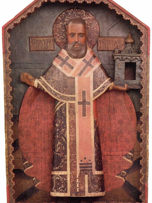 Никола Можайский, резная икона в киоте