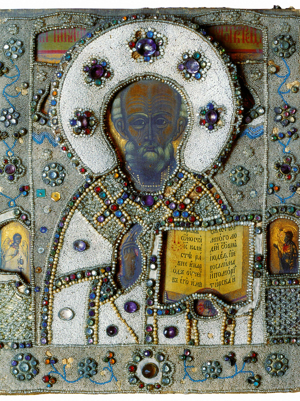 Николай Угодник, со святыми на полях (в шитом окладе)  