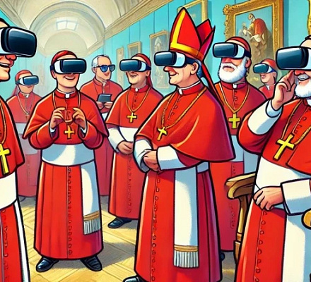 Los cardenales prueban los cascos de realidad virtual en una nueva exposición de arte inspirada en la inteligencia artificial