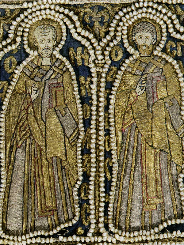 Св. Спиридон Тримифунтский и Николай Чудотворец (шитье) 