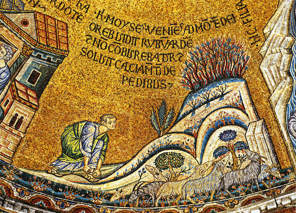 Неопалимая Купина и Моисей (византийская мозаика)