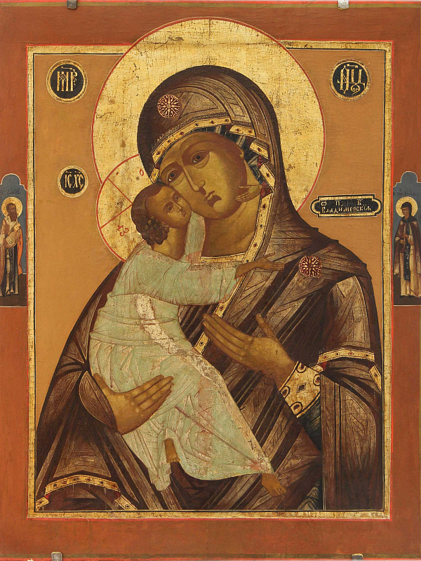Владимирская икона Божьей Матери, со святыми на полях (Мстёра)  