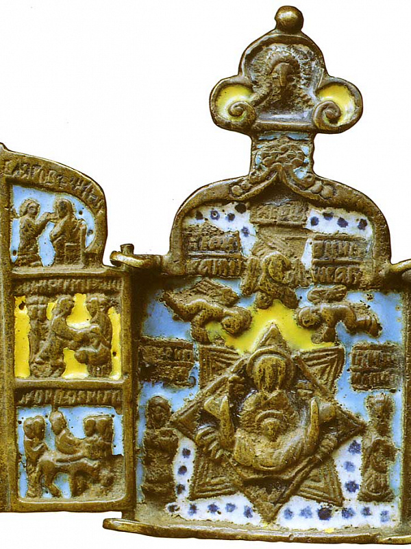 Богоматерь Знамение, с предстоящими и праздники (трехстворчатый складень)