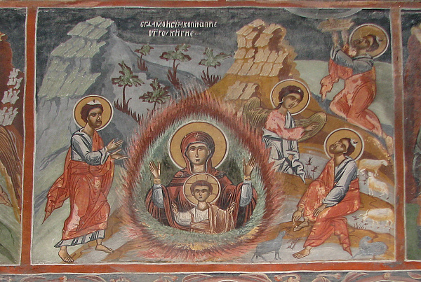 Матерь Божья Неопалимая Купина и Моисей, получающий Скрижали Завета