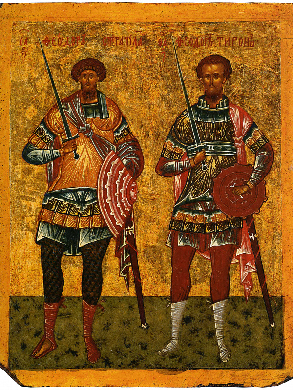Великомученики Феодор Стратилат и Феодор Тирон (двусторонняя икона-таблетка)