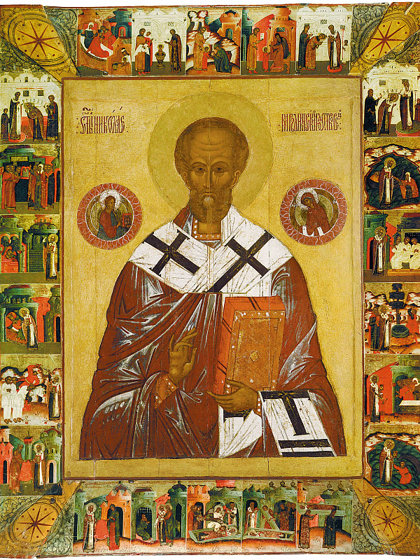 Св. Николай, Мирликийский Чудотворец, с Никейским чудом и житием, в раме (Каргополь)  