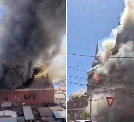 Un incendio arrasa una iglesia histórica y un convento franciscano en Chile; no se descarta que haya sido provocado