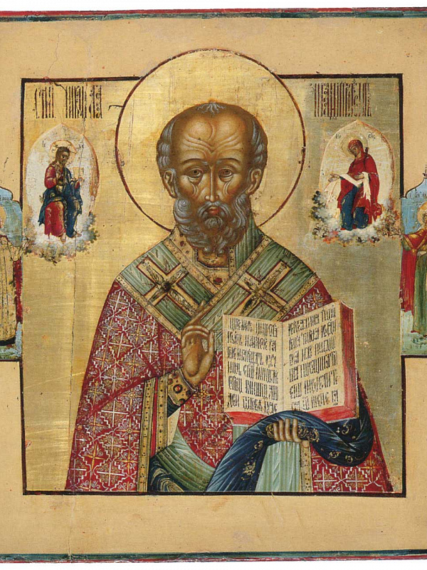 Николай Чудотворец, с предстоящими святыми женами на полях  