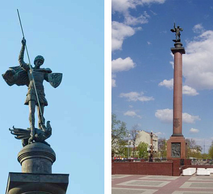 Стела с фигурой великомученика Георгия Победоносца на Трубной площади в Москве