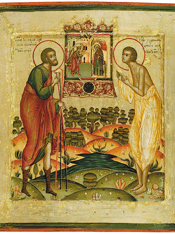 Блаженные Прокопий и Иоанн Устюжские перед иконой Благовещения  