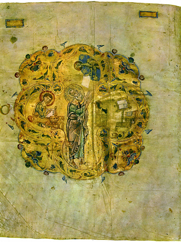 Иоанн Богослов и Прохор (миниатюра из Мстиславова Евангелия)  