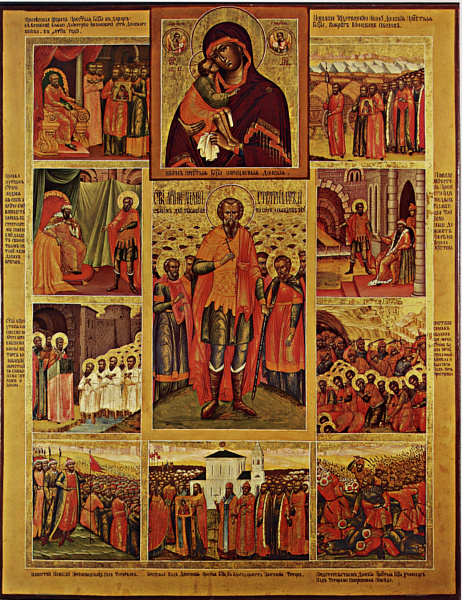 Андрей Стратилат (в житии), "Донская" икона Божией Матери (с клеймами сказания)
