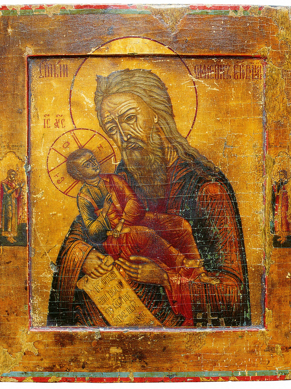 Праведный Симеон Богоприимец, со святыми на полях  