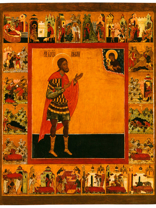 Великомученик Никита Готфский, предстоящий Богоматери, с житием  