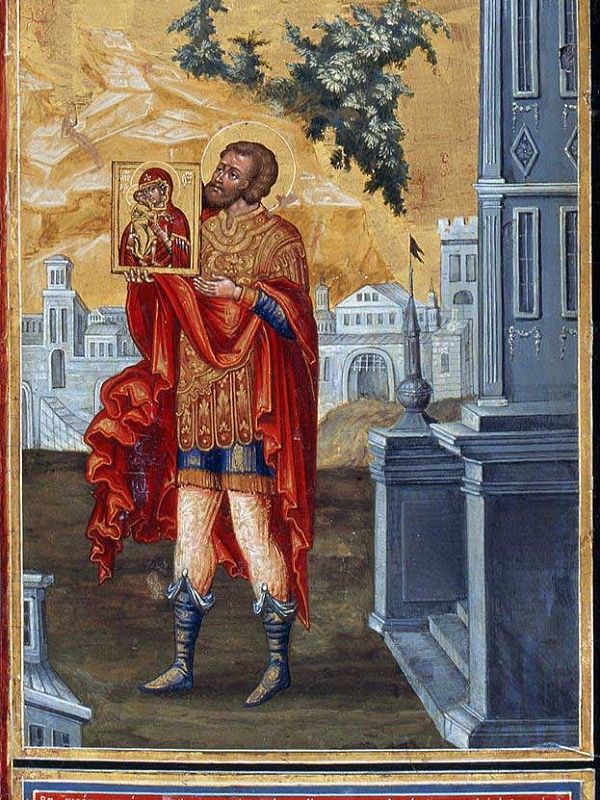 Феодор Стратилат с Феодоровской иконой Божьей Матери 