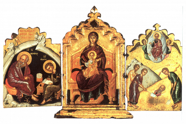 Богоматерь с Младенцем (на престоле), Иоанн Богослов на Патмосе, успение Иоанна Богослова