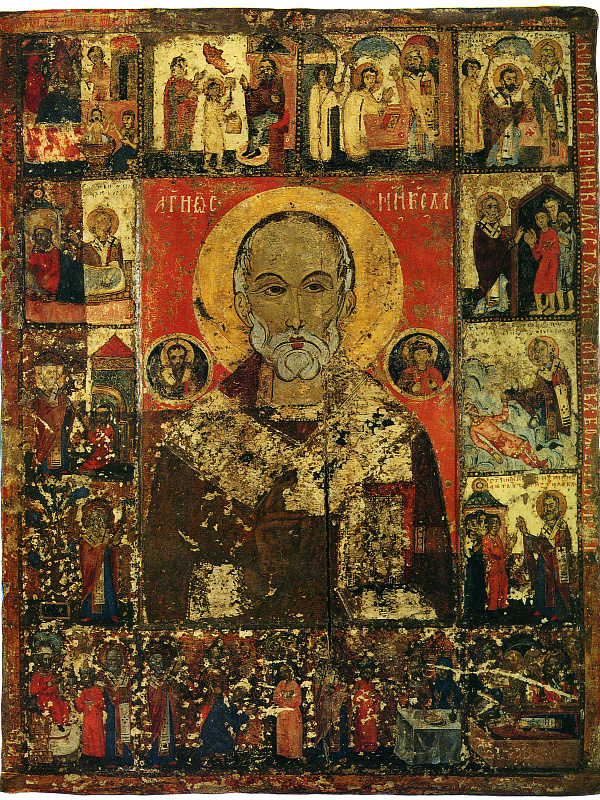 Св. Николай, с житием, со св. Василием Великим и вмч. Феодором Тироном 