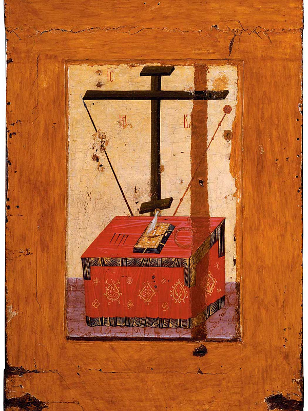 Престол, Голгофский крест и орудия страстей (двусторонняя икона)